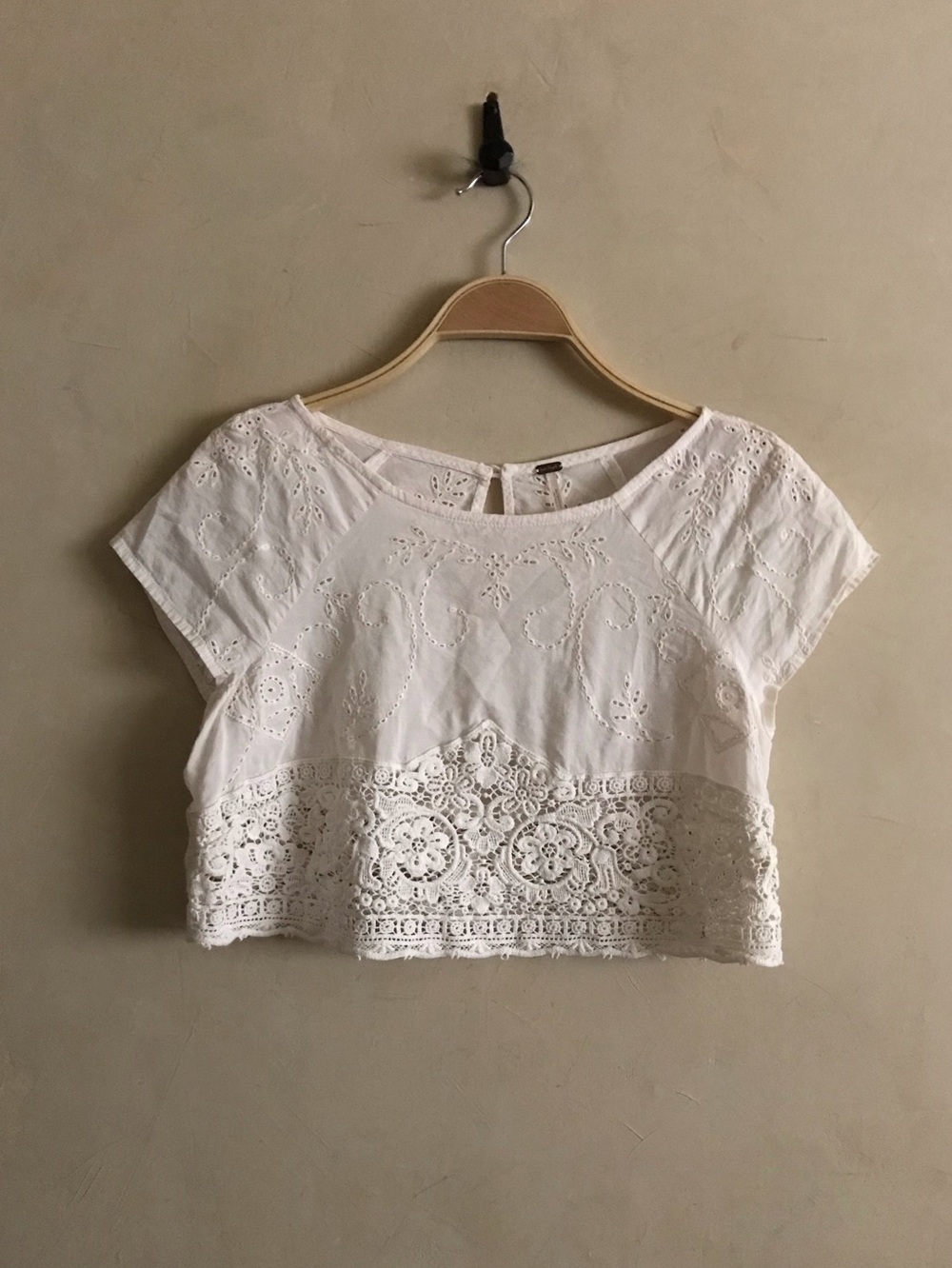 Free People White Crochet & Eyelet Crop Top